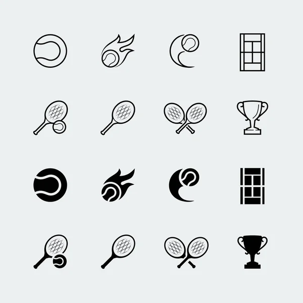 Court Tennis Related Vector Icons Set Thin Line Glyph Styles — Stock Vector