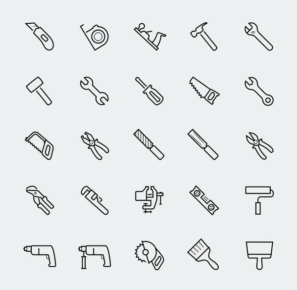 Hand Work Tools Instruments Vector Line Icon Set — Stock Vector