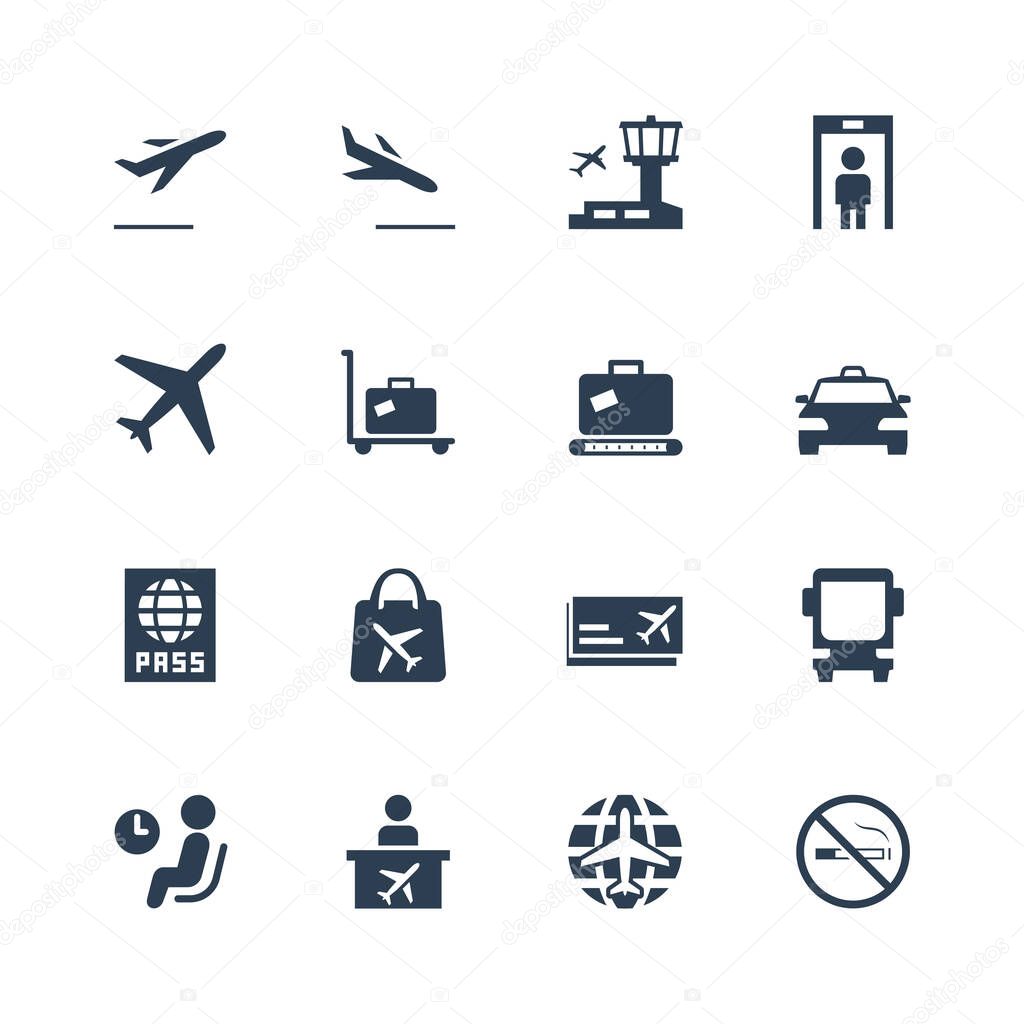 Airport related vector icon set