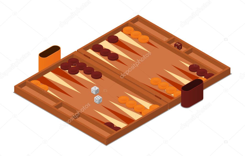 Backgammon game vector isometric illustration