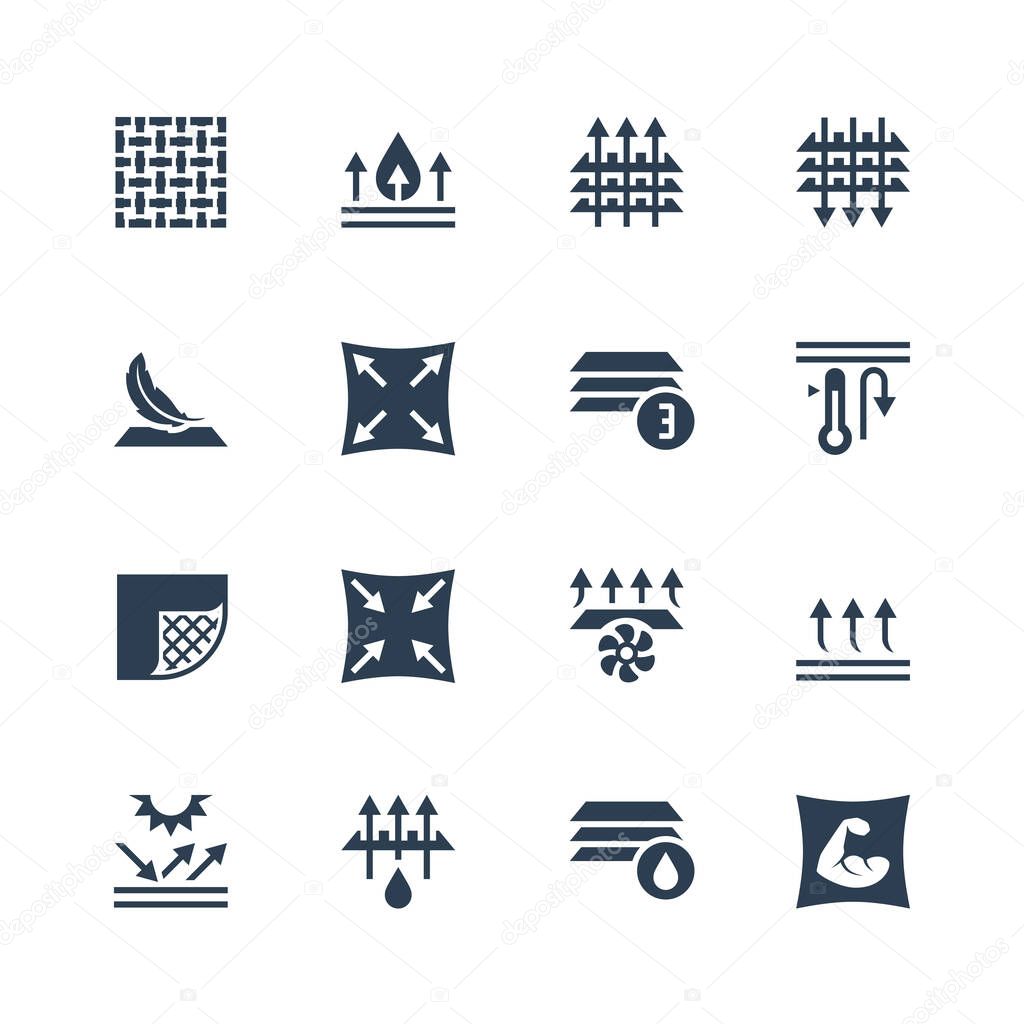 Fabric technology and properties vector icon set