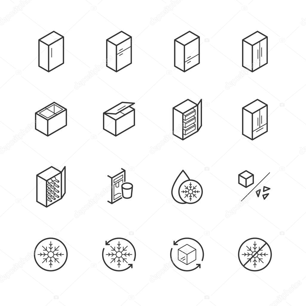 Freezer and refrigerator icon set in thin line style