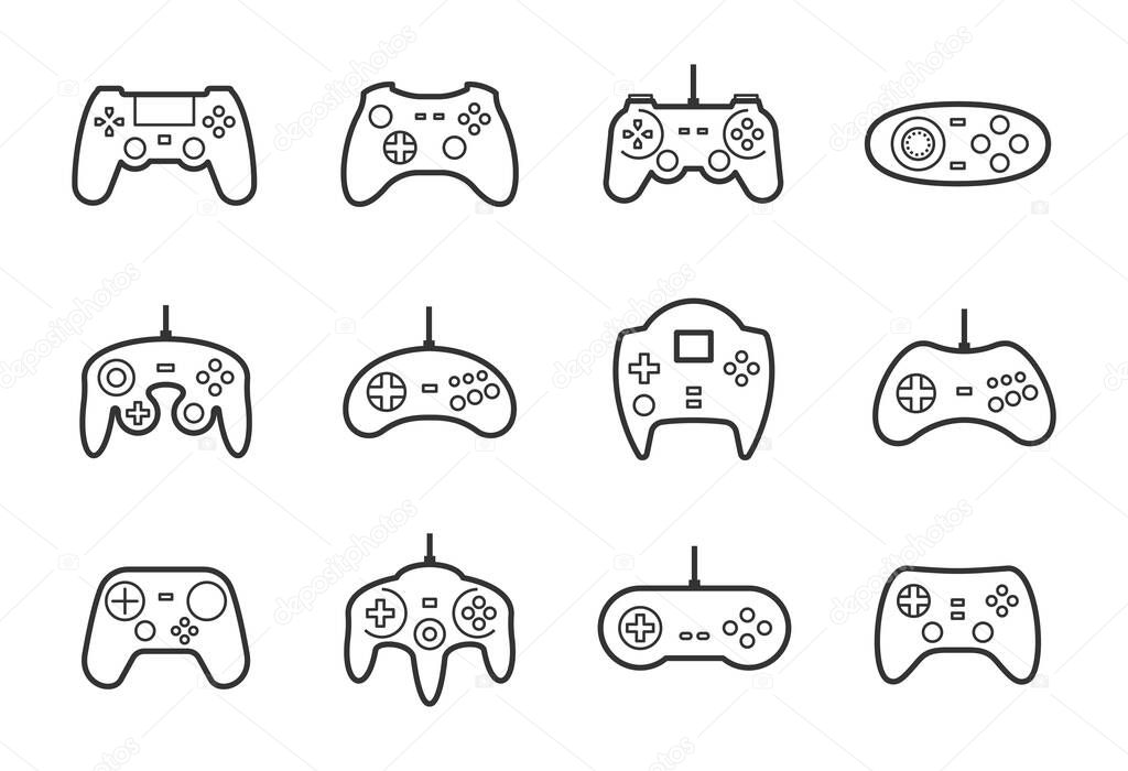 Gamepads vector icon set in thin line style