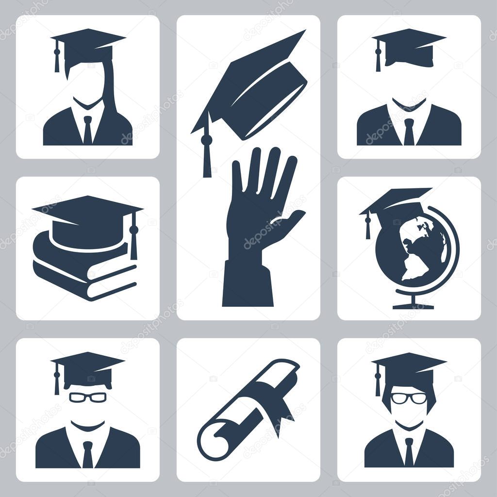 Graduation related vector icon set