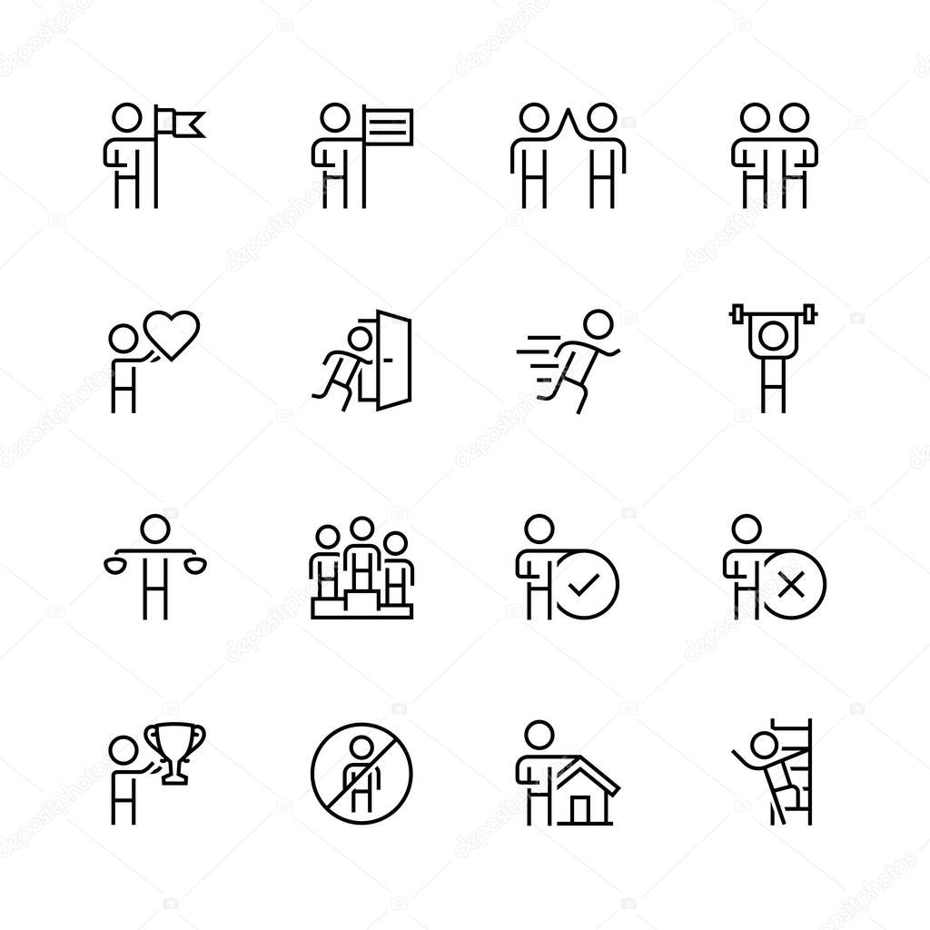 Personal and business concepts vector icon set in thin line style