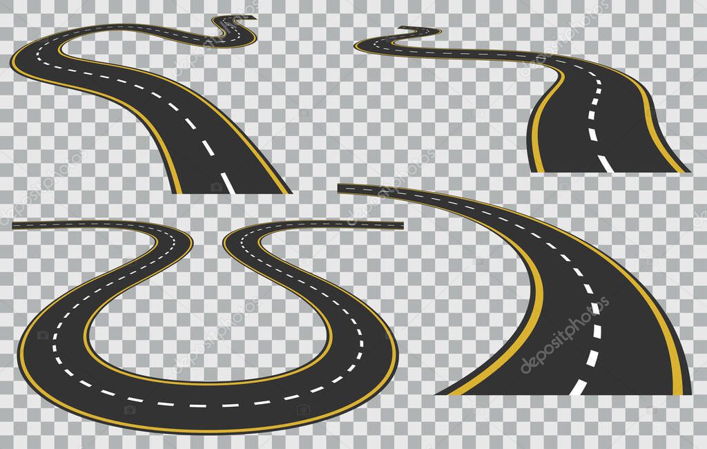 Vector isolated curved roads in perspective