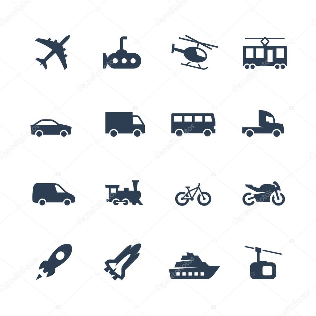 Transport vector icons set, side view