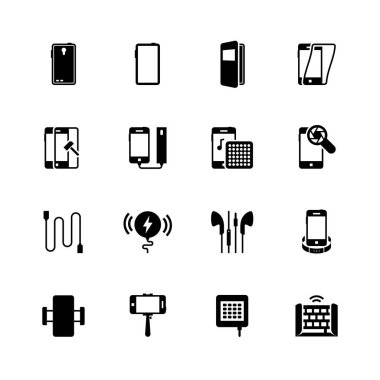 Akıllı telefon aksesuarları vektör simgesi seti