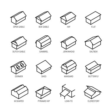 Roof types vector icon set in thin line style clipart