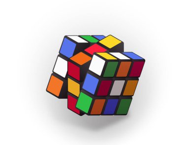 Kosice, Slovakya, 20 Mart 2019. Dönüşümlü Taraflı Rubik Küpü. 1974 'te Erno Rubik tarafından icat edilen kombinasyon bulmacası. Editör Vektörü Isometric Illustration