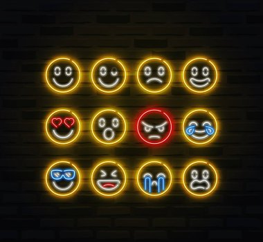 Vektör emoji simgesi ana hat neon biçiminde ayarlandı