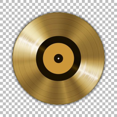 Gramophone golden vinyl LP record template isolated on checkered background. Vector illustration clipart