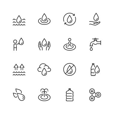 Suyla ilgili vektör simgesi ince çizgi biçiminde ayarlandı