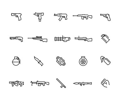 Düzenlenebilir darbeyle ince çizgi biçiminde modern silah vektör simgesi