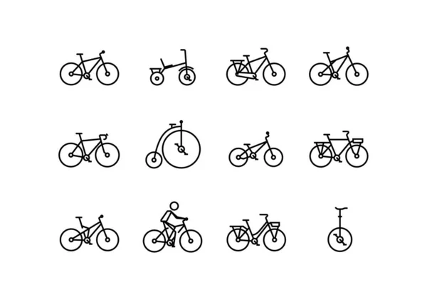 Fietsvector Pictogram Ingesteld Dunne Lijn Stijl Met Bewerkbare Slag — Stockvector