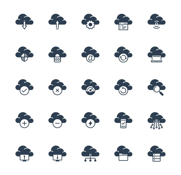 Tecnología Nube Computación Icono Vectorial Conjunto Estilo Glifo — Vector de stock