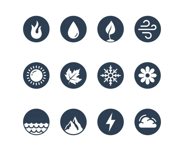 Vector Ronde Pictogram Set Van Vuur Water Aarde Lucht Elementen — Stockvector