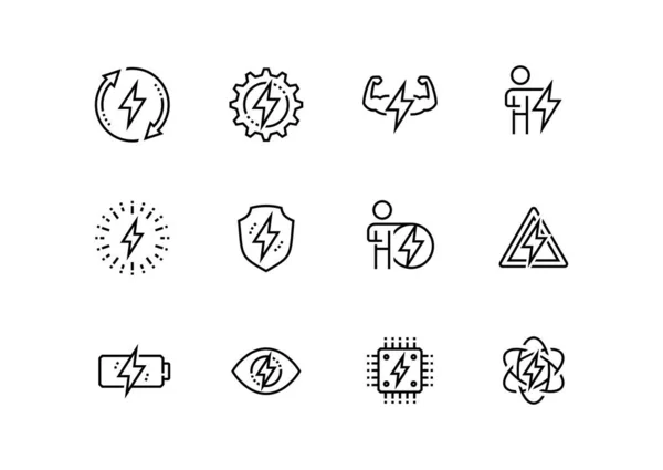 Energy Electricity Related Vector Icon Set Thin Line Style — Stock Vector