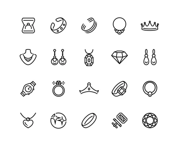 Jewelry Vector Icon Set Outline Style — Stock Vector