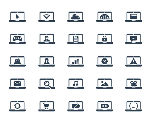 Laptop Related Vector Icon Set Glyph Style — Stock Vector