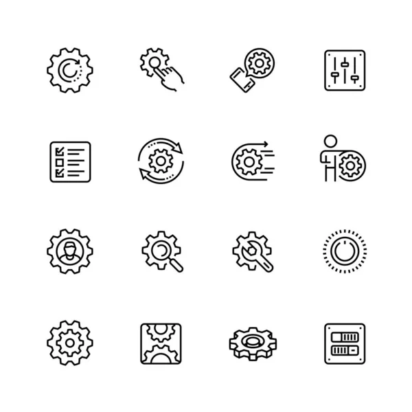 Paramètres Options Liés Icône Vectorielle Réglée Dans Style Ligne Mince — Image vectorielle