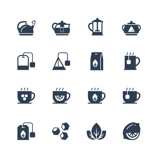 Tea Related Vector Icon Set Glyph Style — Stock Vector