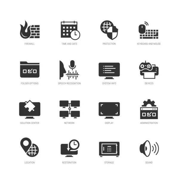 Operating System Tools Vector Icon Set Glyph Style — Stock Vector