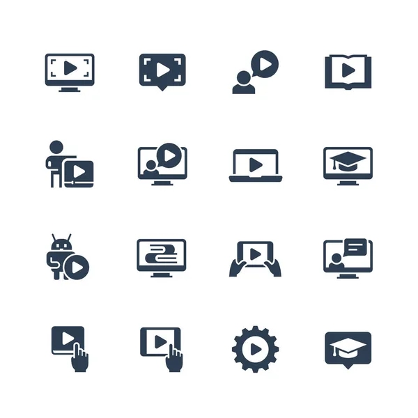 Online Onderwijs Tutorials Webinars Vector Icon Set — Stockvector