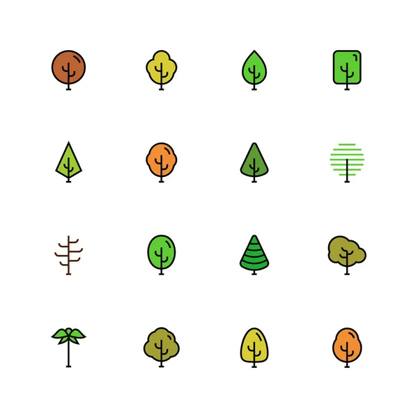 カラフルなアウトラインスタイルの木のベクトルアイコンセット — ストックベクタ