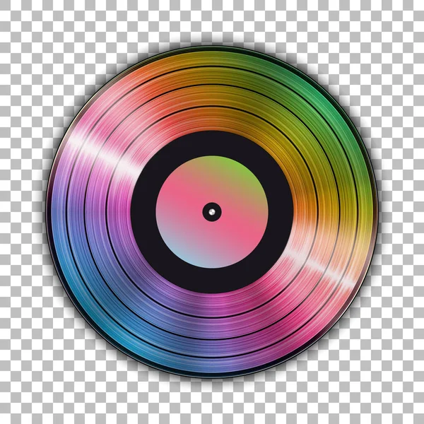 Grammofoon Iriserende Vinyl Record Template Geïsoleerd Geruite Achtergrond Vectorillustratie — Stockvector