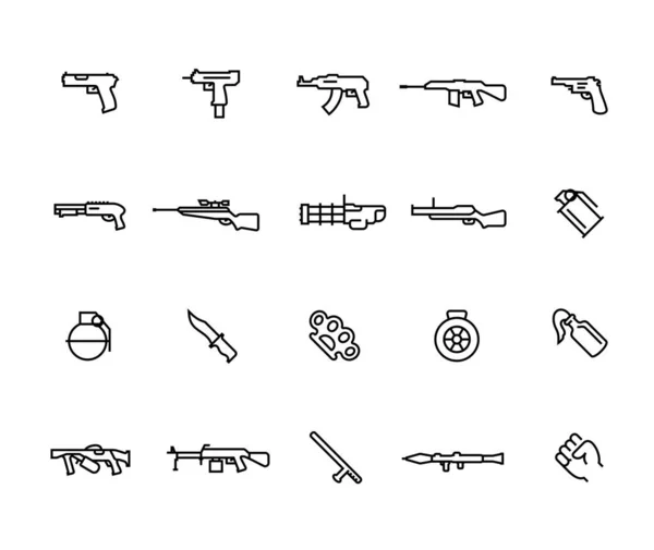 Ícone Vetorial Armas Modernas Definido Estilo Linha Fina Com Curso — Vetor de Stock