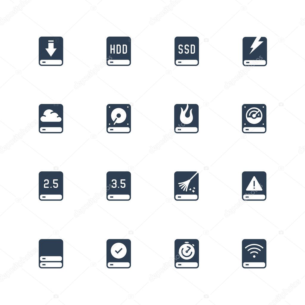 Computer disk vector icon set in glyph style