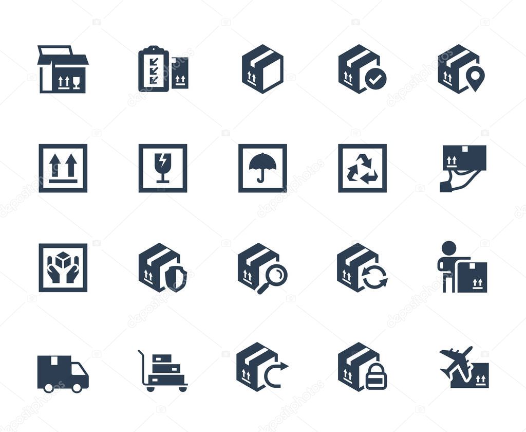 Logistics, shipping and delivery icon set in glyph style