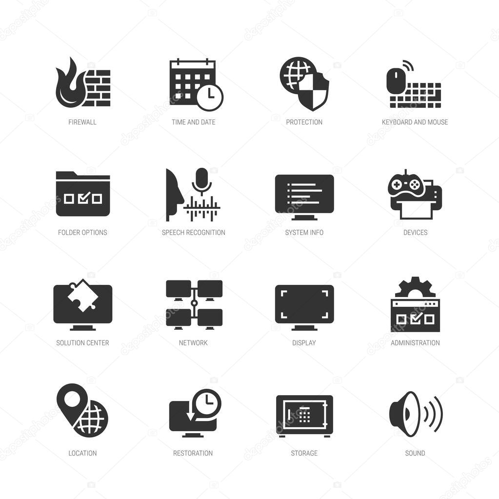 Operating system tools vector icon set in glyph style