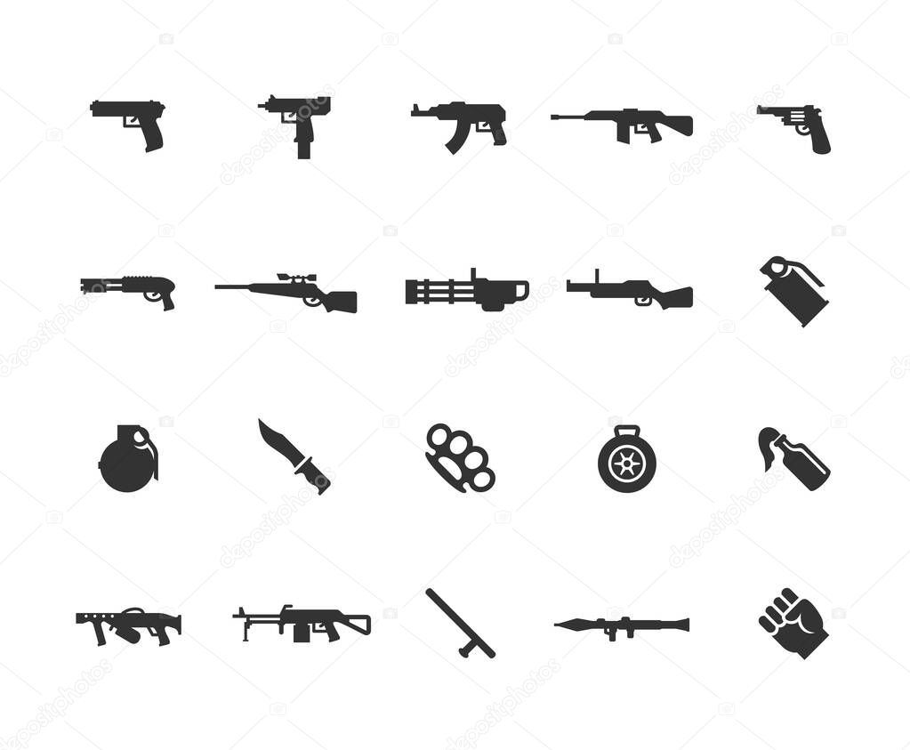 Modern weapons vector icon set