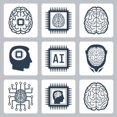 Yapay zeka ve robotla ilgili vektör simgesi seti