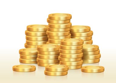 İzole edilmiş altın para yığını.