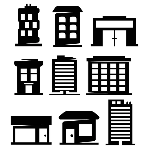 Vector Buildings Silhouettes White Background — Stock Vector