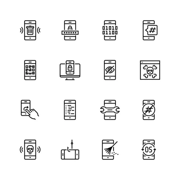 Набор Иконок Мобильного Вектора Безопасности Стиле Тонкой Линии — стоковый вектор