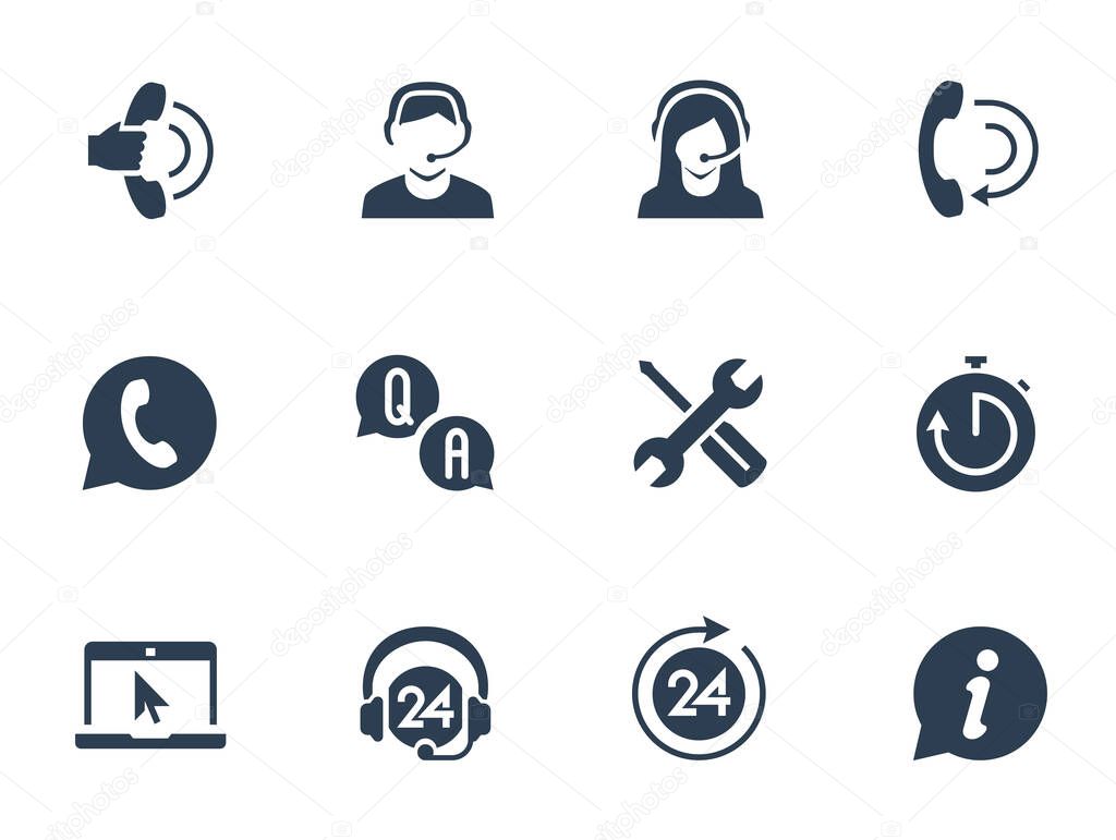 Support service and telemarketing vector icon set