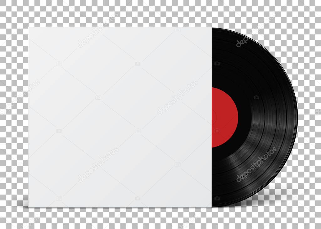 Gramophone vinyl LP record cover template isolated on checkered background. Vector illustration