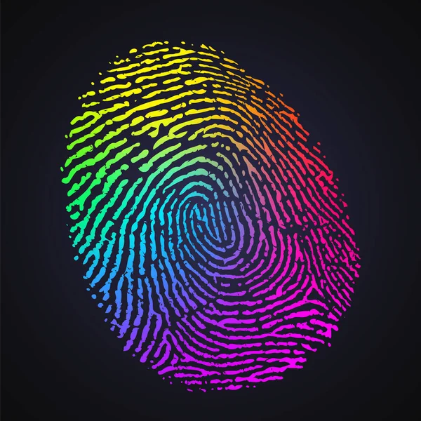Vector Rainbow Multicolor Fingerprint Dark Background — Stock Vector