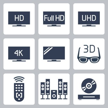 TV İlgili Vektör Simgesi Kabartma Biçiminde Ayarlandı