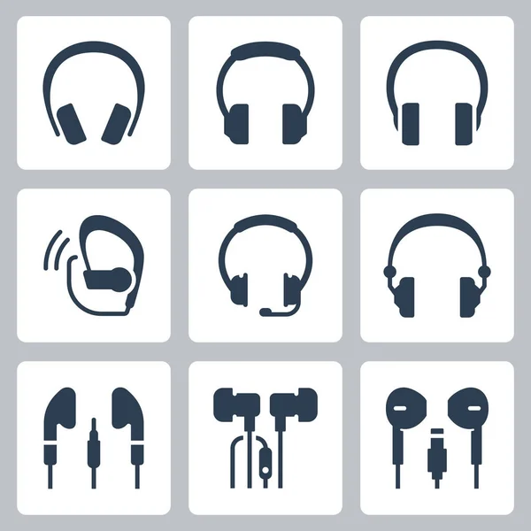 Headphones Vector Icon Set Glyph Style — Stock Vector