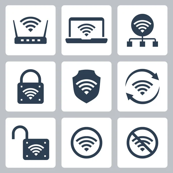 Wifi Related Vector Ikona Zestaw Stylu Glif — Wektor stockowy