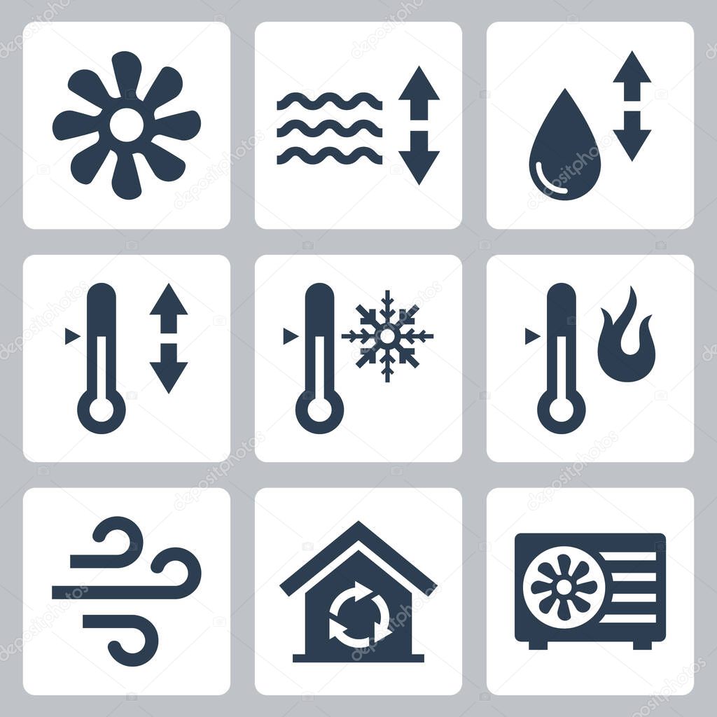 Air Conditioning and Air Conditioner Related Vector Icon Set