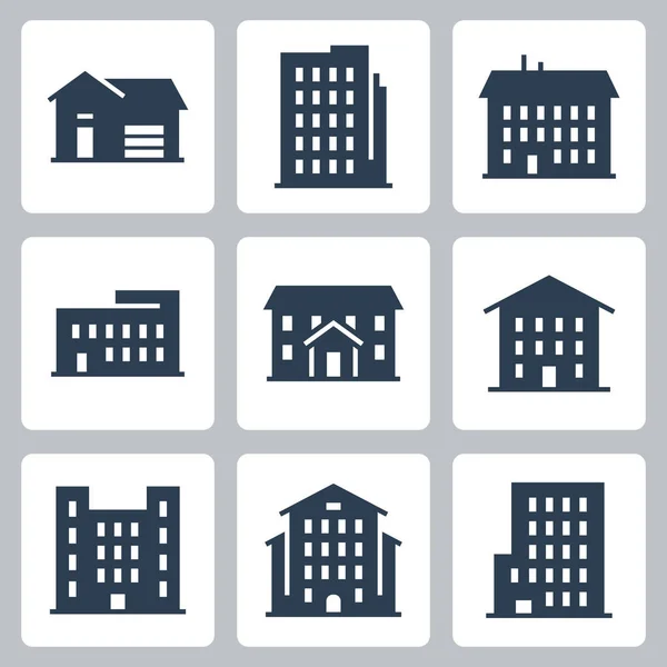 建筑和房屋矢量图标集的格子风格 — 图库矢量图片