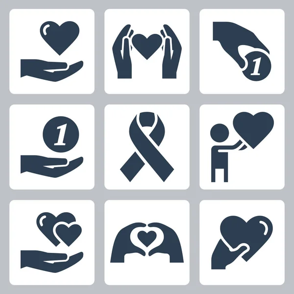 Charity Volunteering Vector Icon Set Glyph Style — Stock Vector