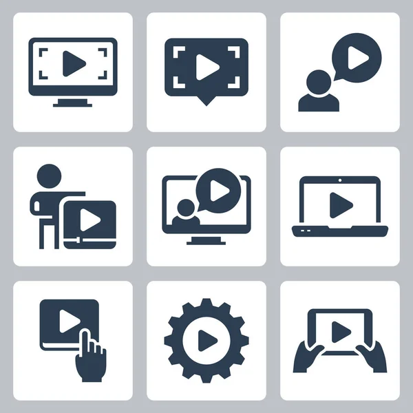 Juego Medios Streaming Vector Icon Set Estilo Glifo — Vector de stock