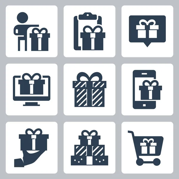 Gift Present Vector Icon Set Glyph Style — Stock Vector